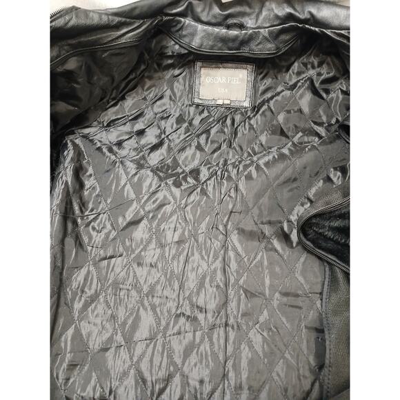 Oscar Piel Leather Jacket w Removable Liner Faux Fur Sz M Black Classic Preppy - Picture 7 of 16